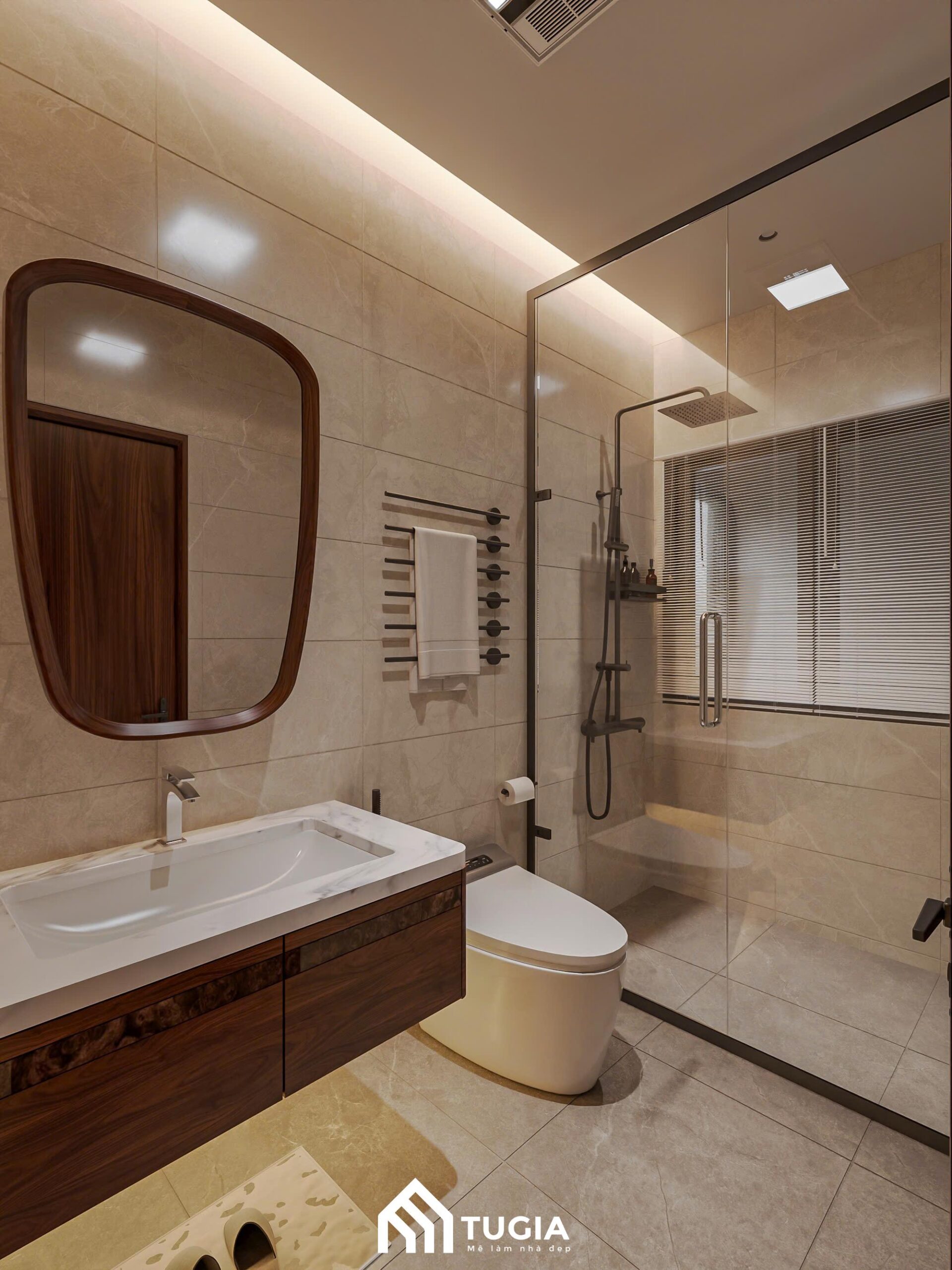 Nội thất với tủ lavabo treo tường hiện đại và dễ dàng vệ sinh