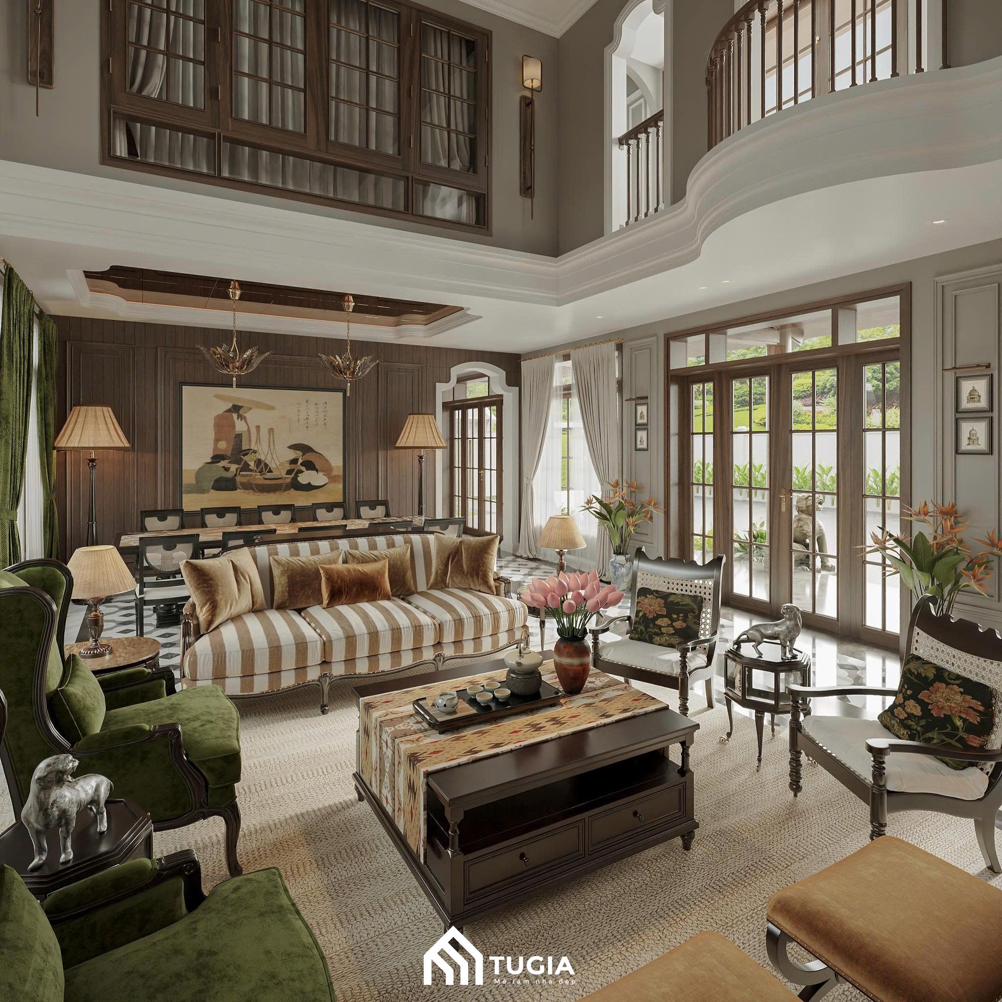 Các kiến trúc sư của Nội thất Tứ Gia đã khéo léo kết hợp phong cách Indochine đặc trưng với tinh thần hiện đại, mang đến không gian sang trọng và ấm cúng