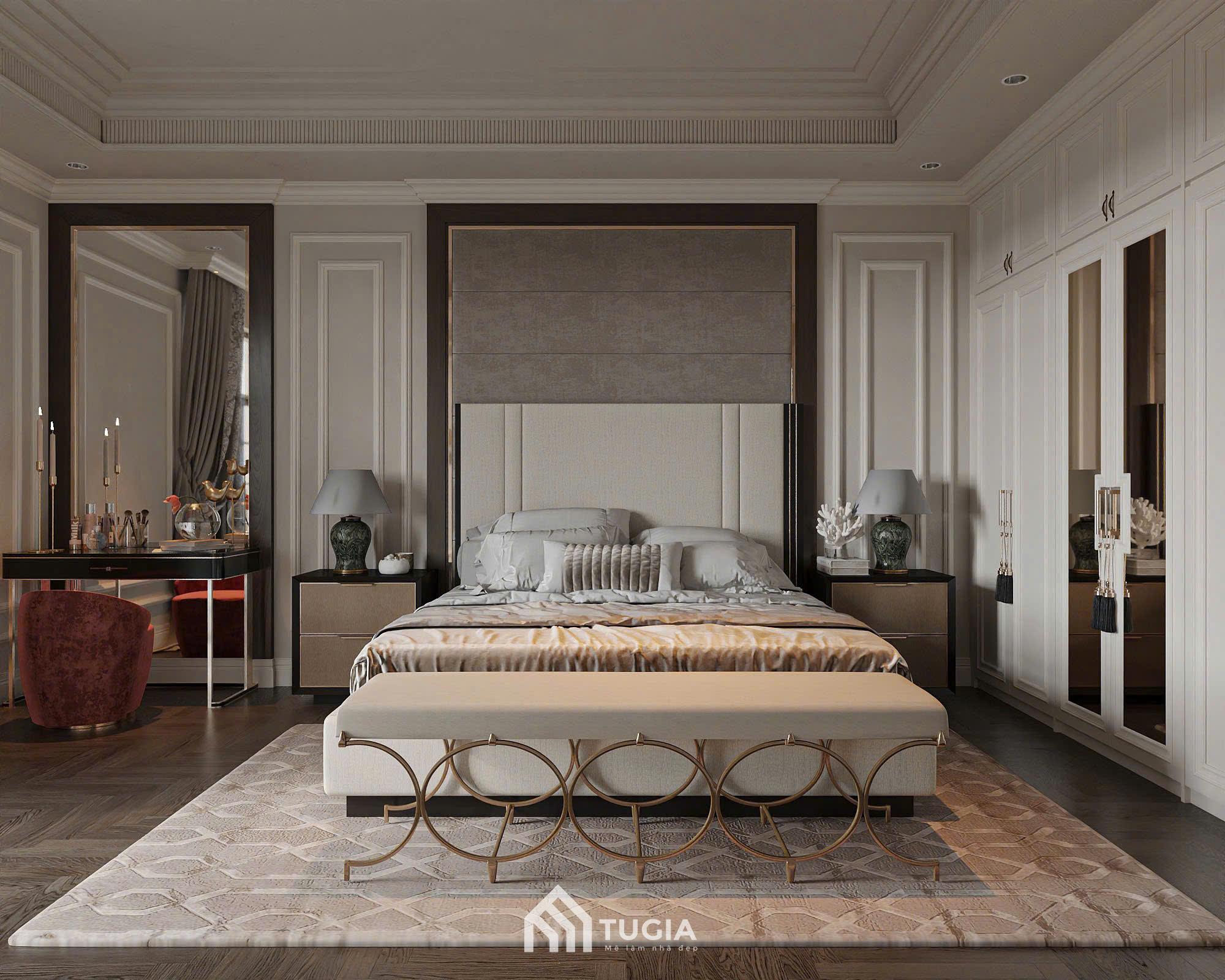 Không gian phòng ngủ Master được thiết kế theo phong cách luxury sang trọng phù hợp với các công trình sang trọng như biệt thự, chung cư cao cấp