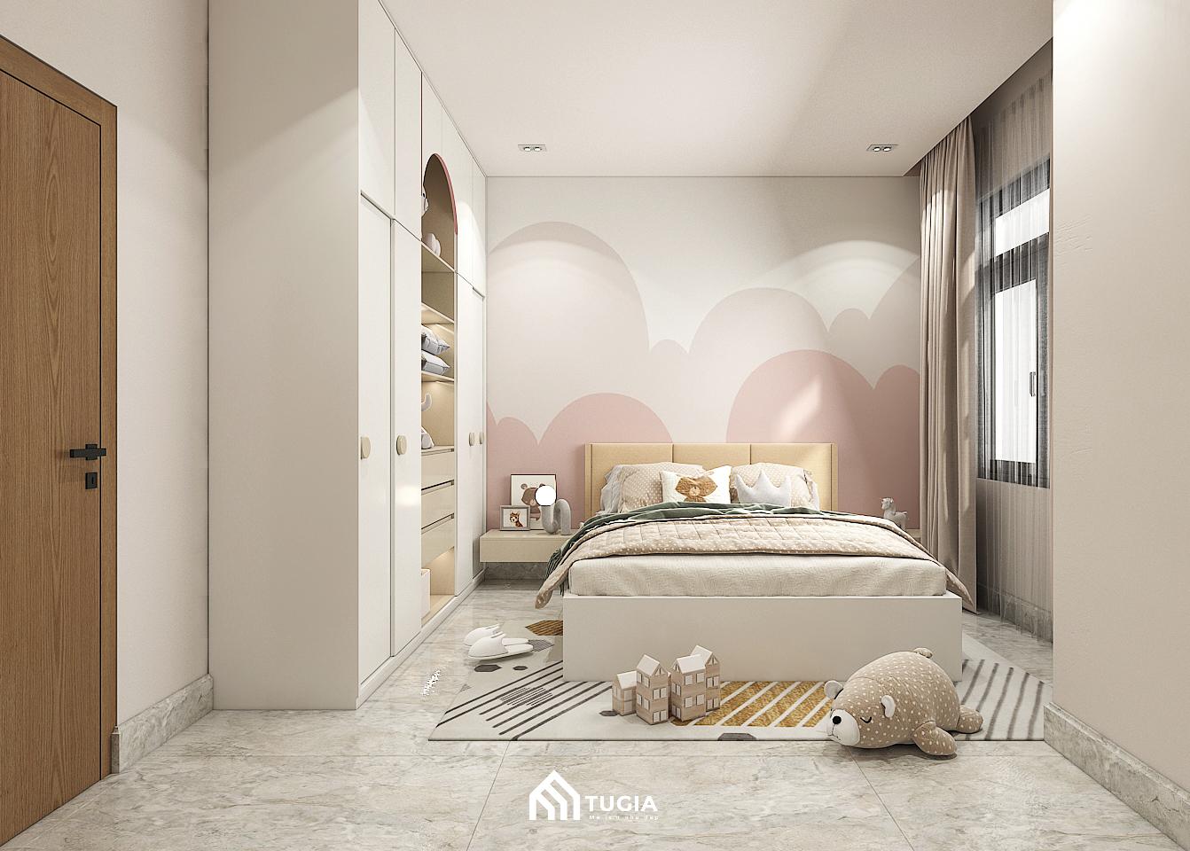 Mẫu thiết kế phòng ngủ cho bé gái với nội thất nhỏ gọn giúp tối ưu diện tích