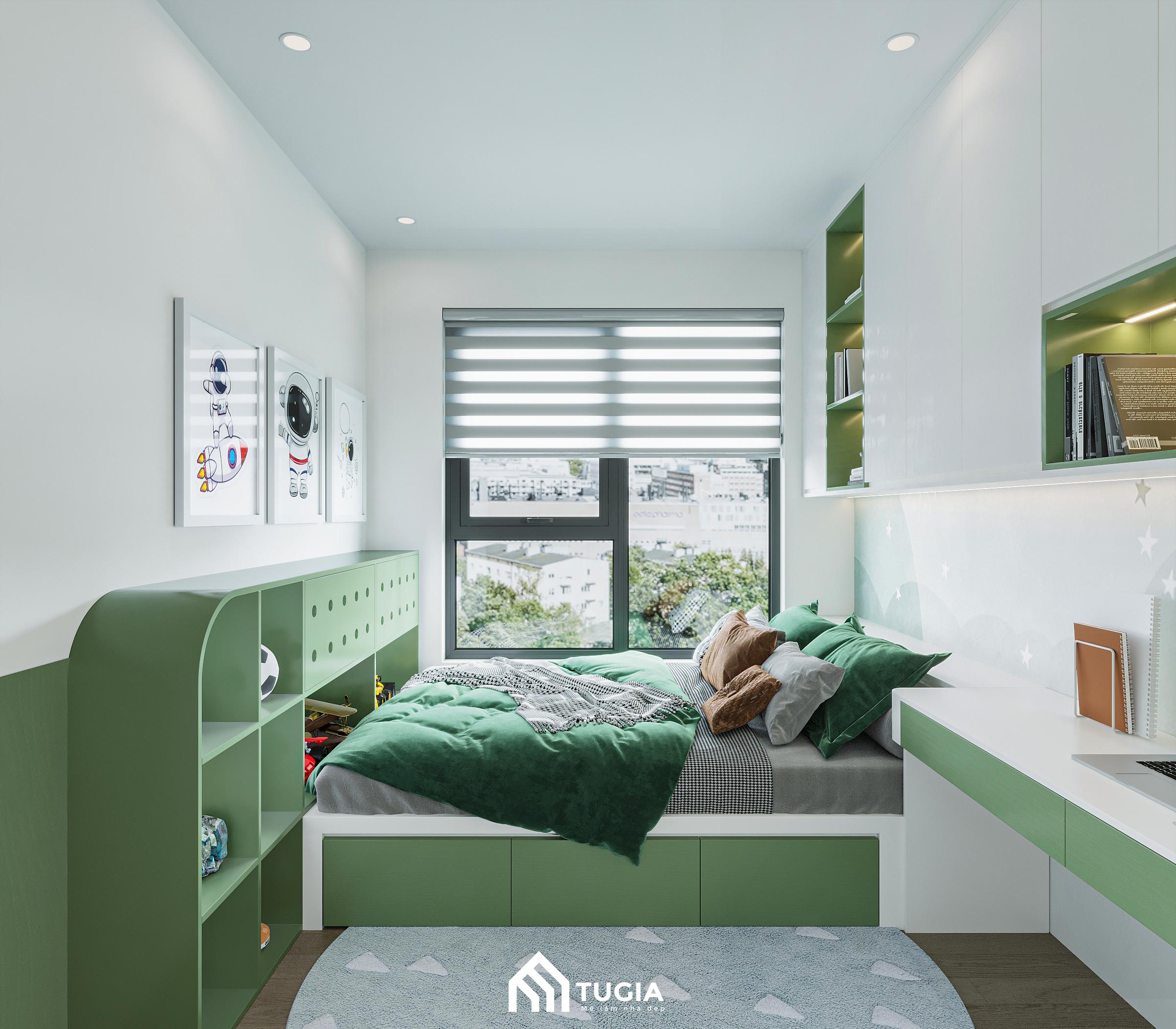 Thiết kế phòng ngủ trẻ em nhẹ nhàng và gần gũi khi chỉ sử dụng những đồ nội thất cơ bản như giường ngủ, tủ quần áo và bàn học