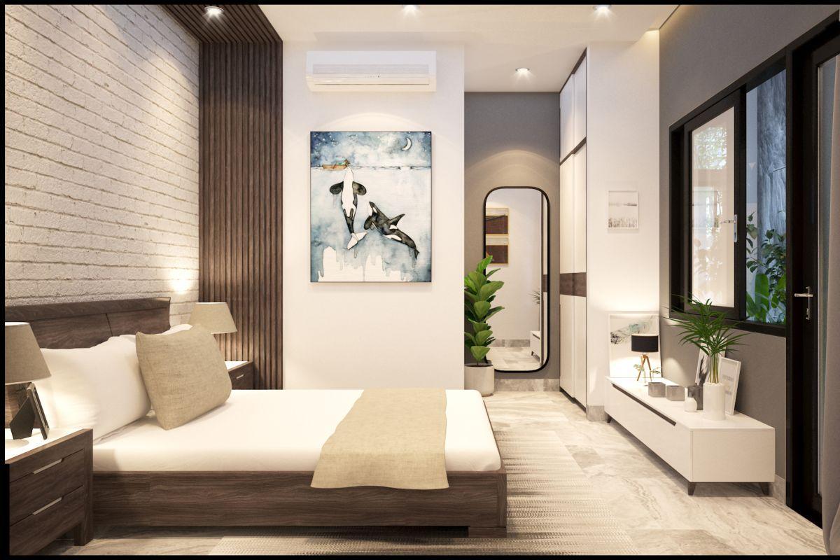 Nội thất Tứ Gia thiết kế phòng ngủ nhẹ nhàng, mềm mại với đường nét nhẵn mịn và gọn gàng