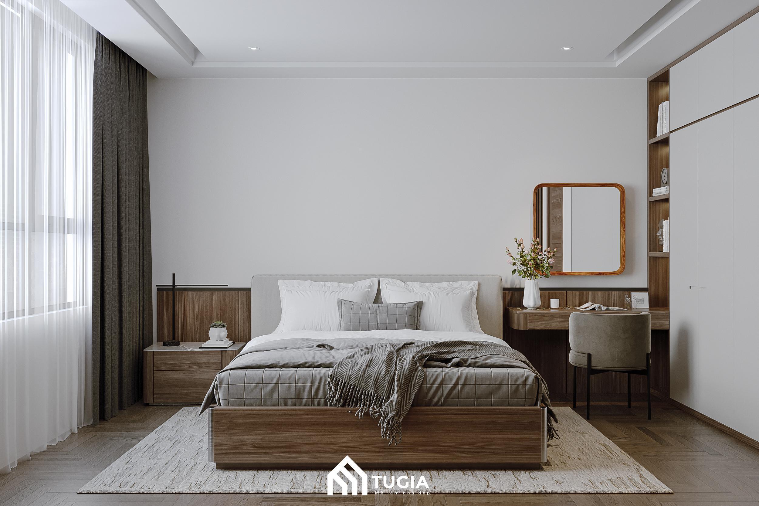 Phòng ngủ cho con gái lớn được bố trí đầy đủ với bàn trang điểm, giường ngủ, tủ quần áo,..