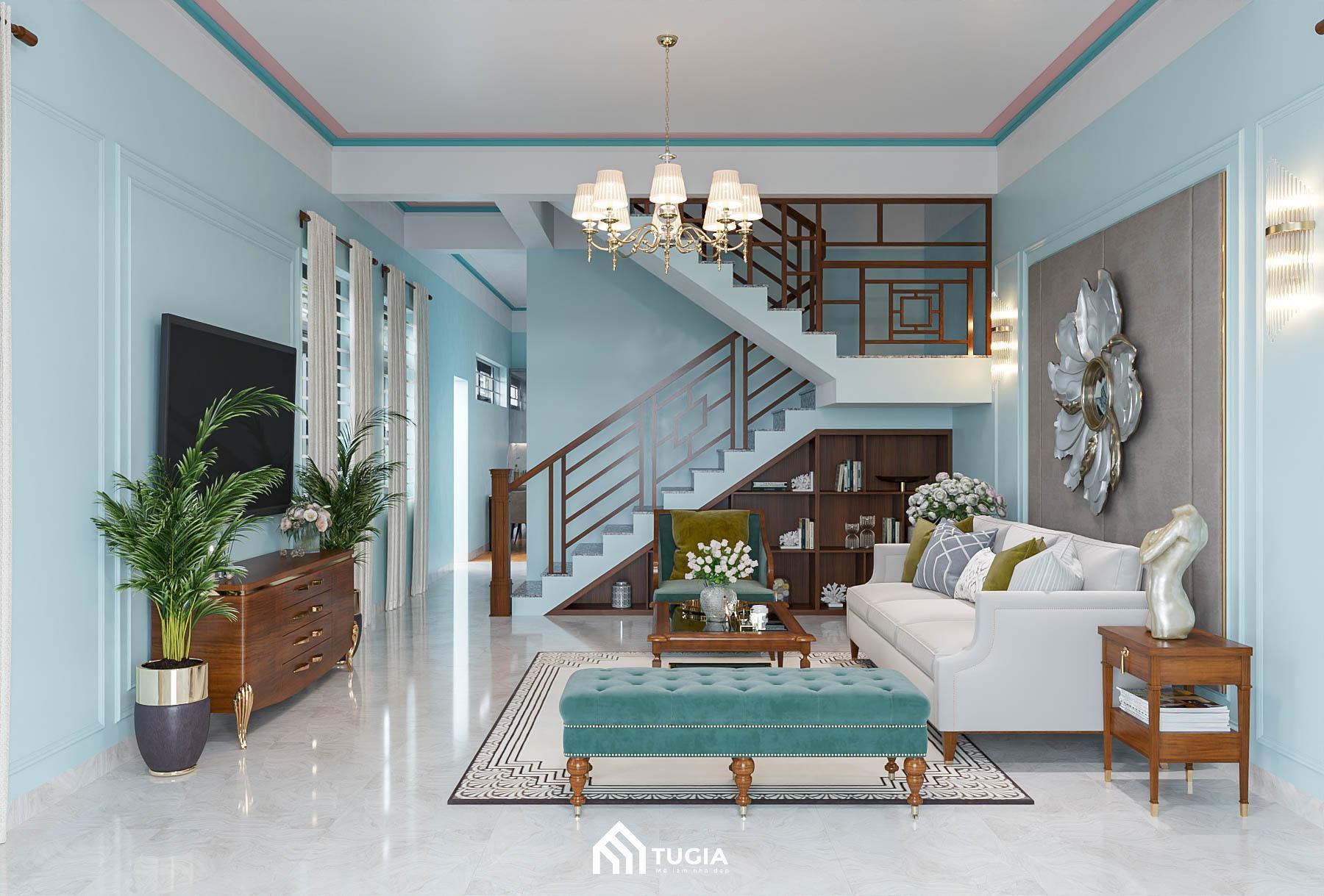 Sự kết hợp hài hòa giữa các hình khối tạo nên vẻ đẹp tinh tế, hiện đại trong thiết kế nội thất nhà phố