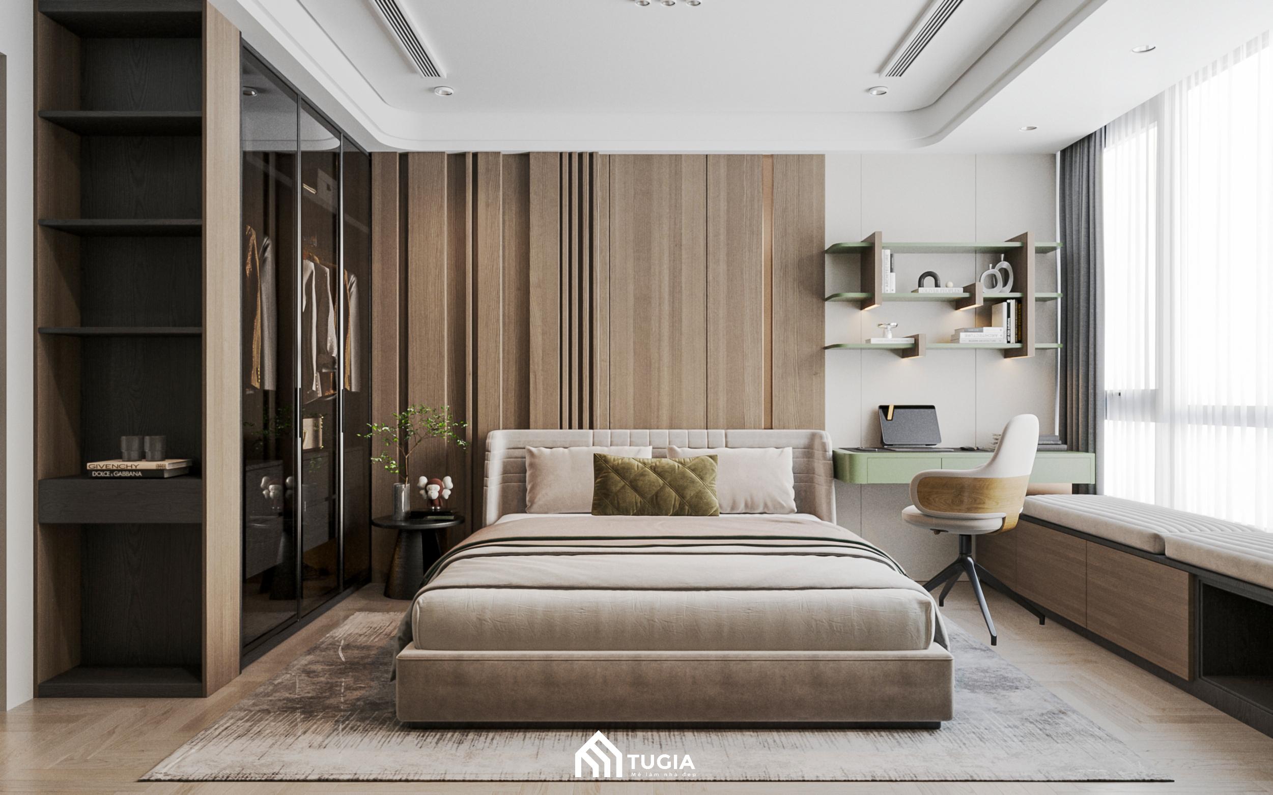 Chất liệu gỗ công nghiệp với đa dạng mẫu mã cũng là lựa chọn phổ biến cho phòng ngủ