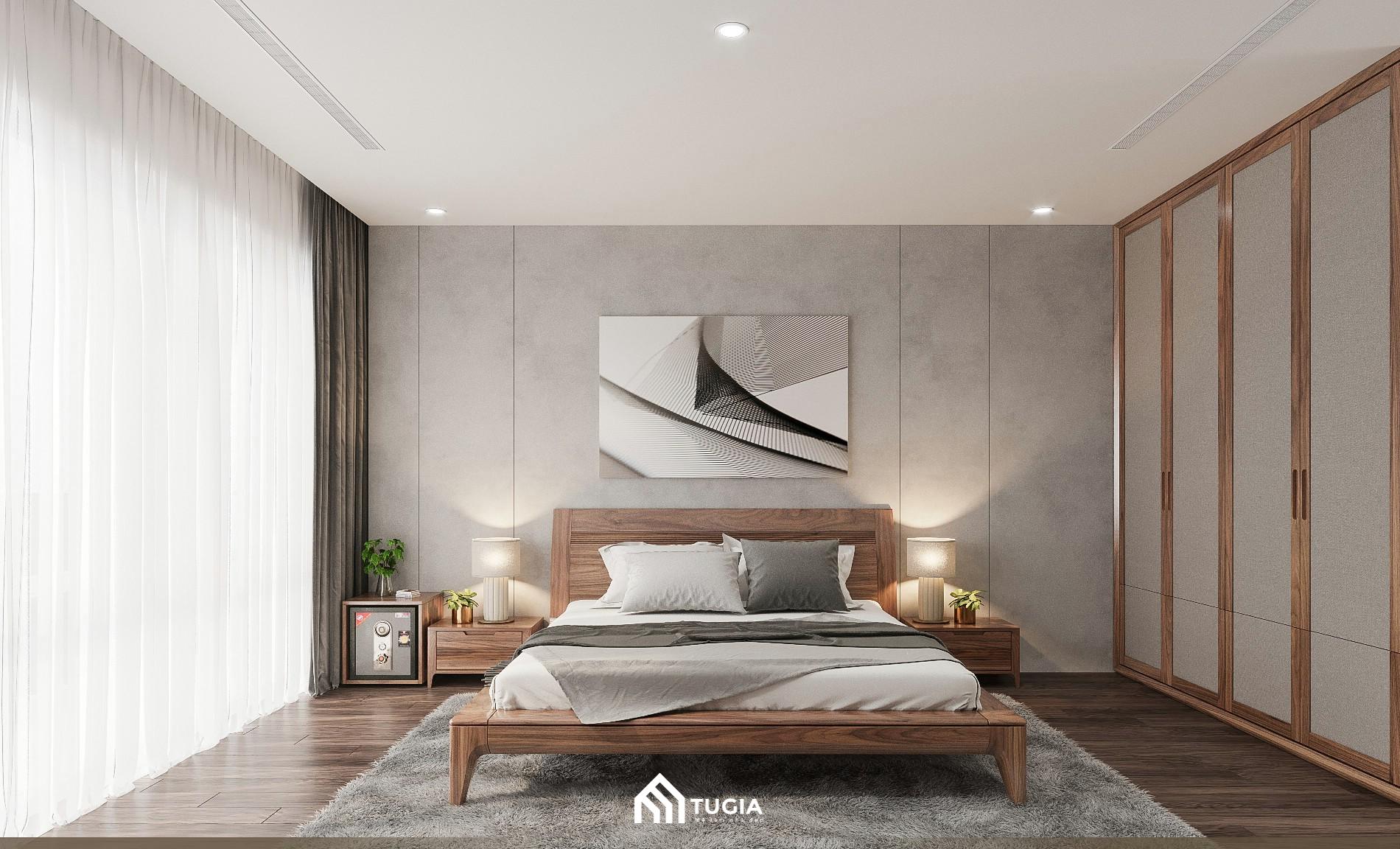 Chất liệu gỗ vẫn luôn là chất liệu được ưa chuộng trong thiết kế nội thất phòng ngủ 25m2