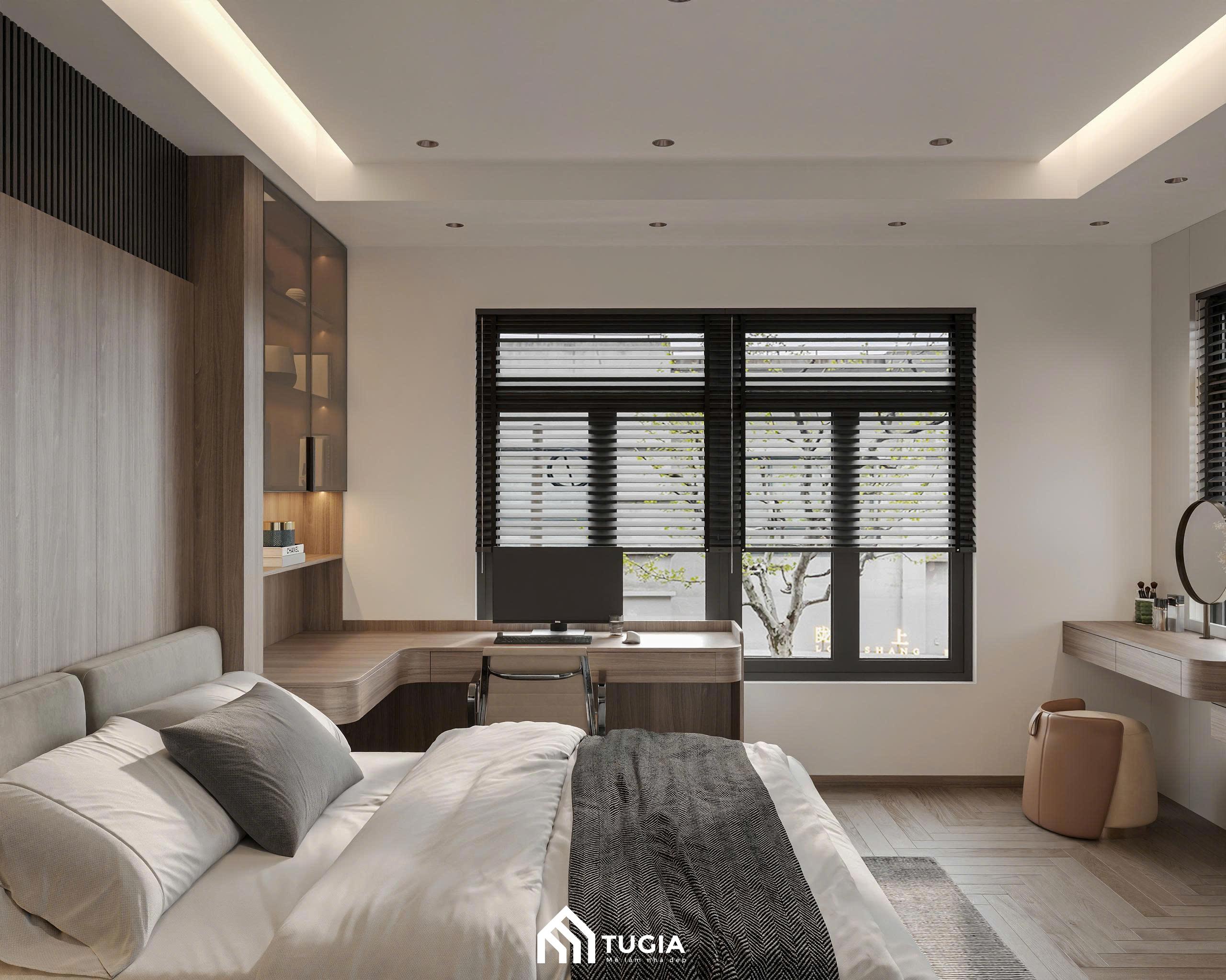 Mẫu thiết kế nội thất phòng ngủ 25m2 kết hợp phòng làm việc cho nhà phố