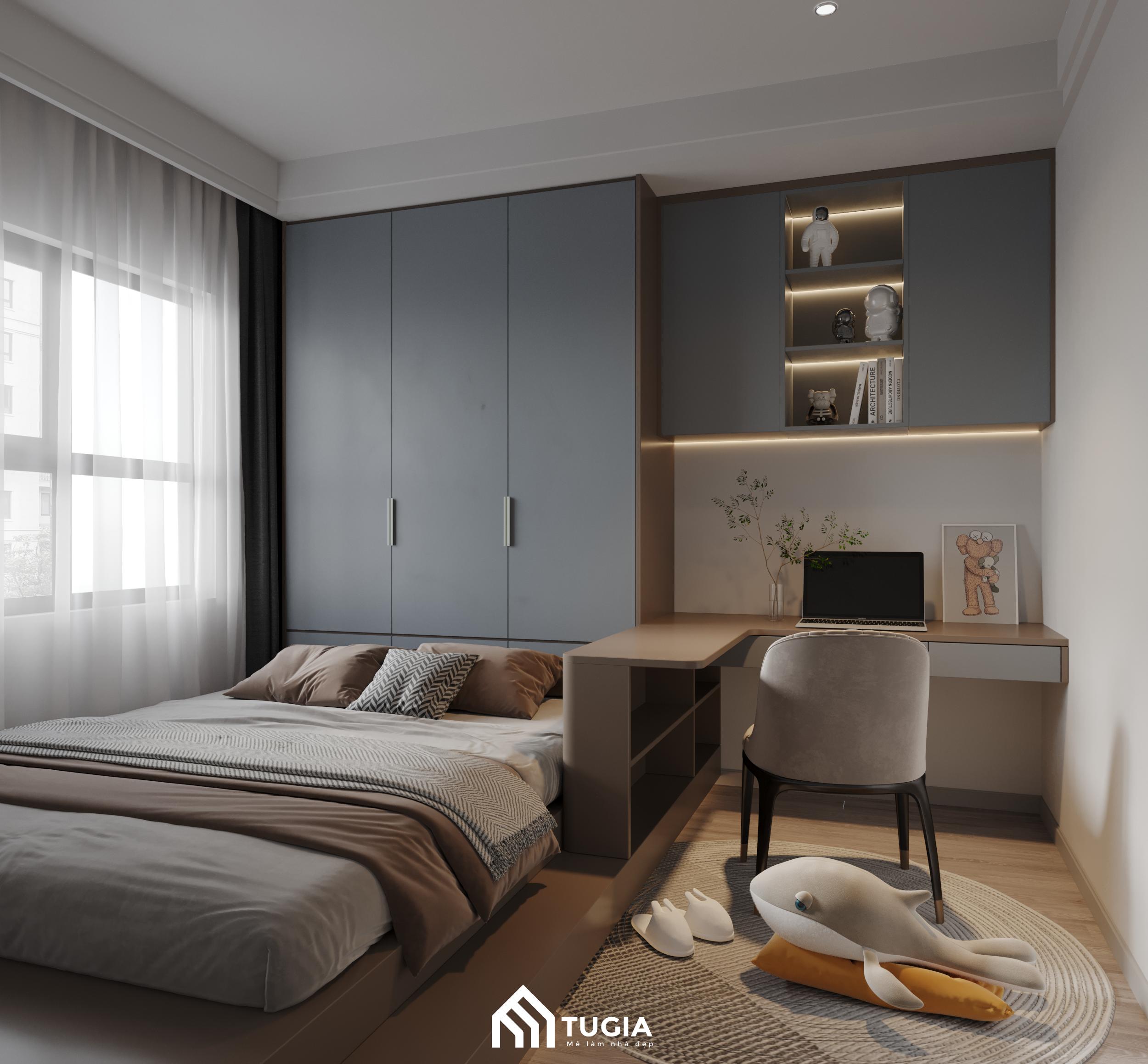 Mẫu thiết kế nội thất phòng ngủ nhỏ cho căn hộ chung cư với các món nội thất hiện đại, tối ưu diện tích