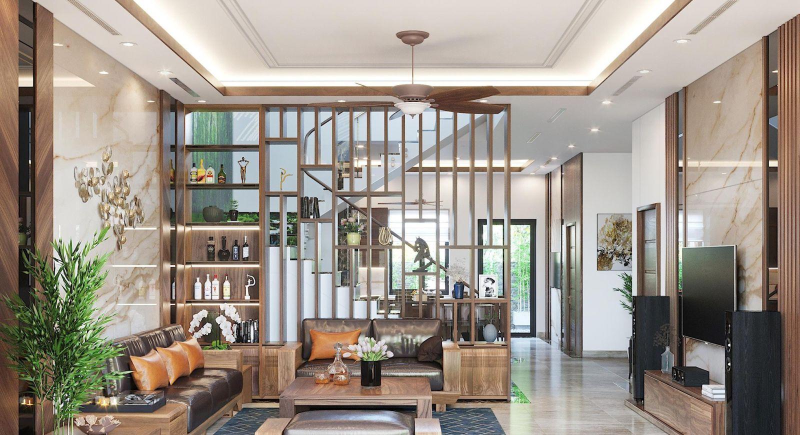 Decor phòng khách hiện đại bằng bách ngăn nhỏ gọn, đơn giản