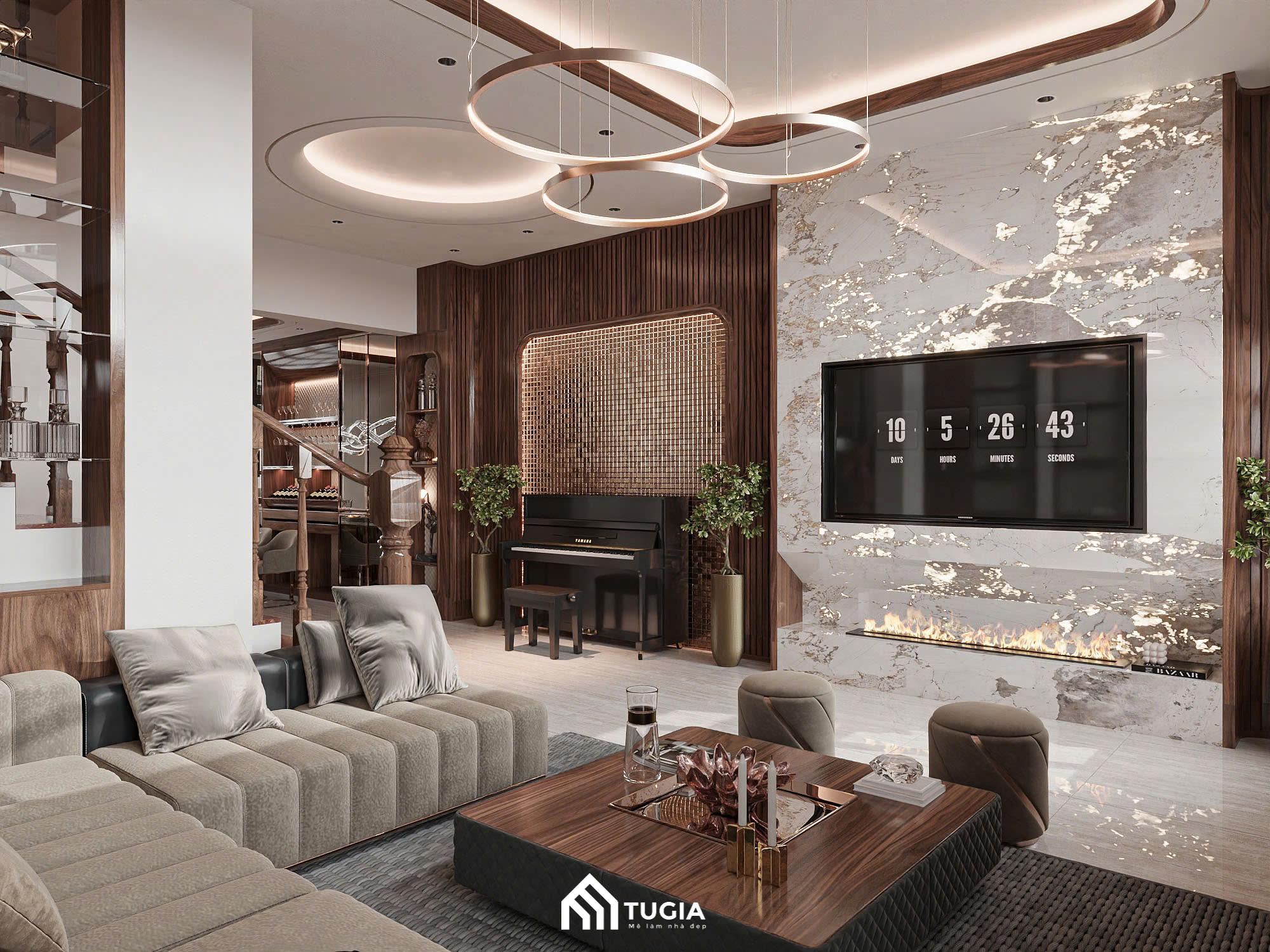 Bộ sofa dáng thấp, màu sắc nhã nhặn giúp không gian trở nên nhẹ và thoáng hơn