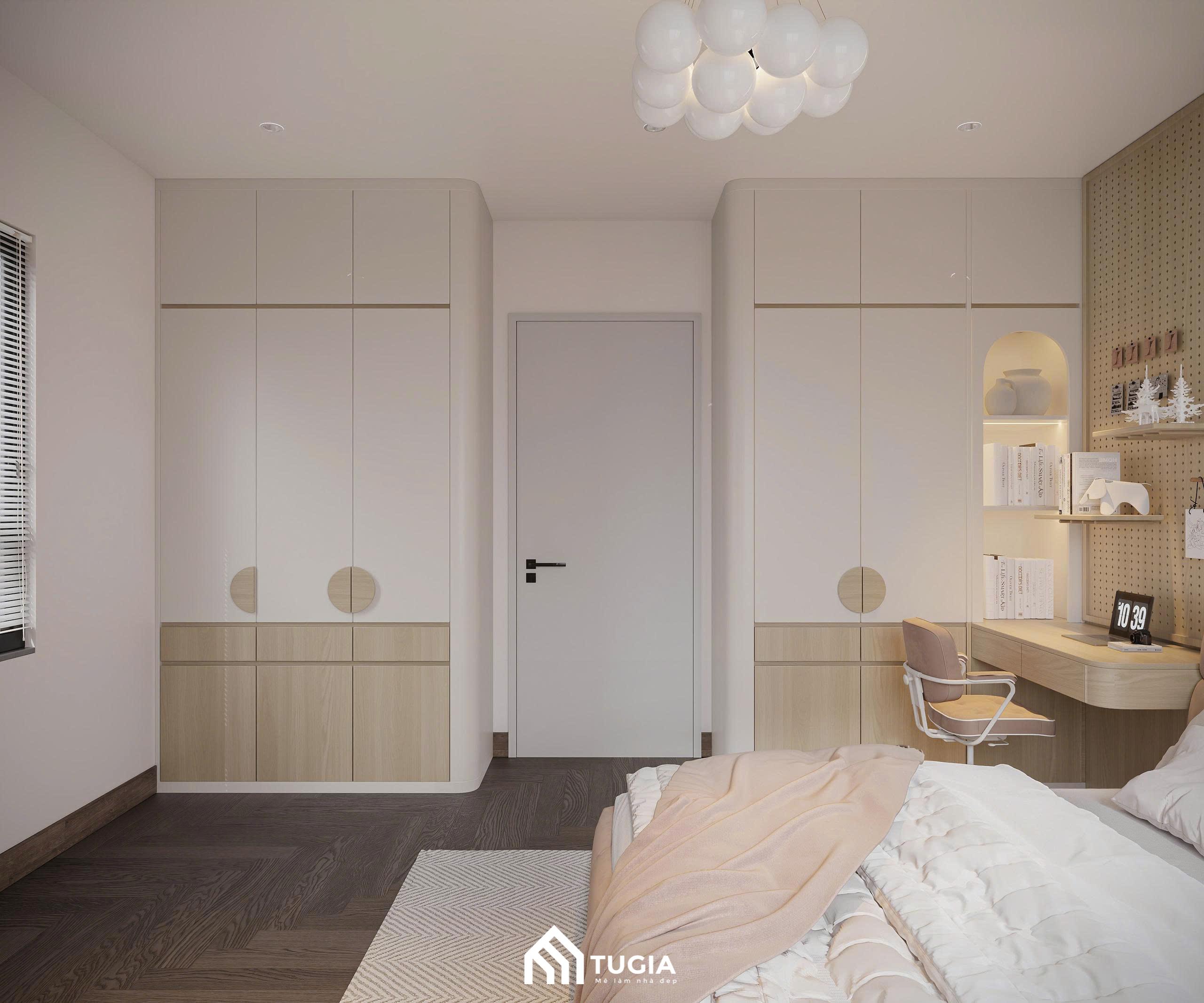Góc bàn học được thiết kế liền kề, tối ưu diện tích mà vẫn đảm bảo đầy đủ công năng