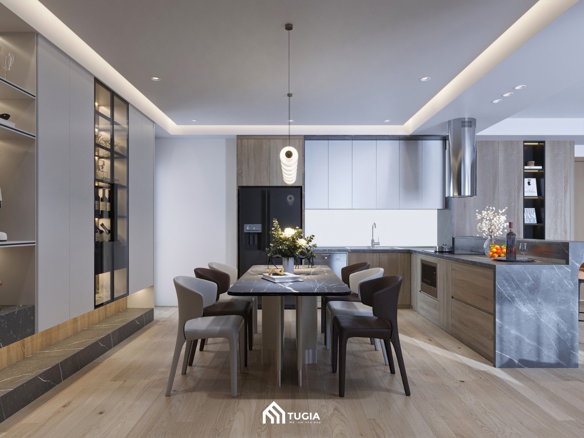 Mẫu thiết kế bếp chung cư hình chữ U phù hợp cho những căn hộ có diện tích trung bình lớn