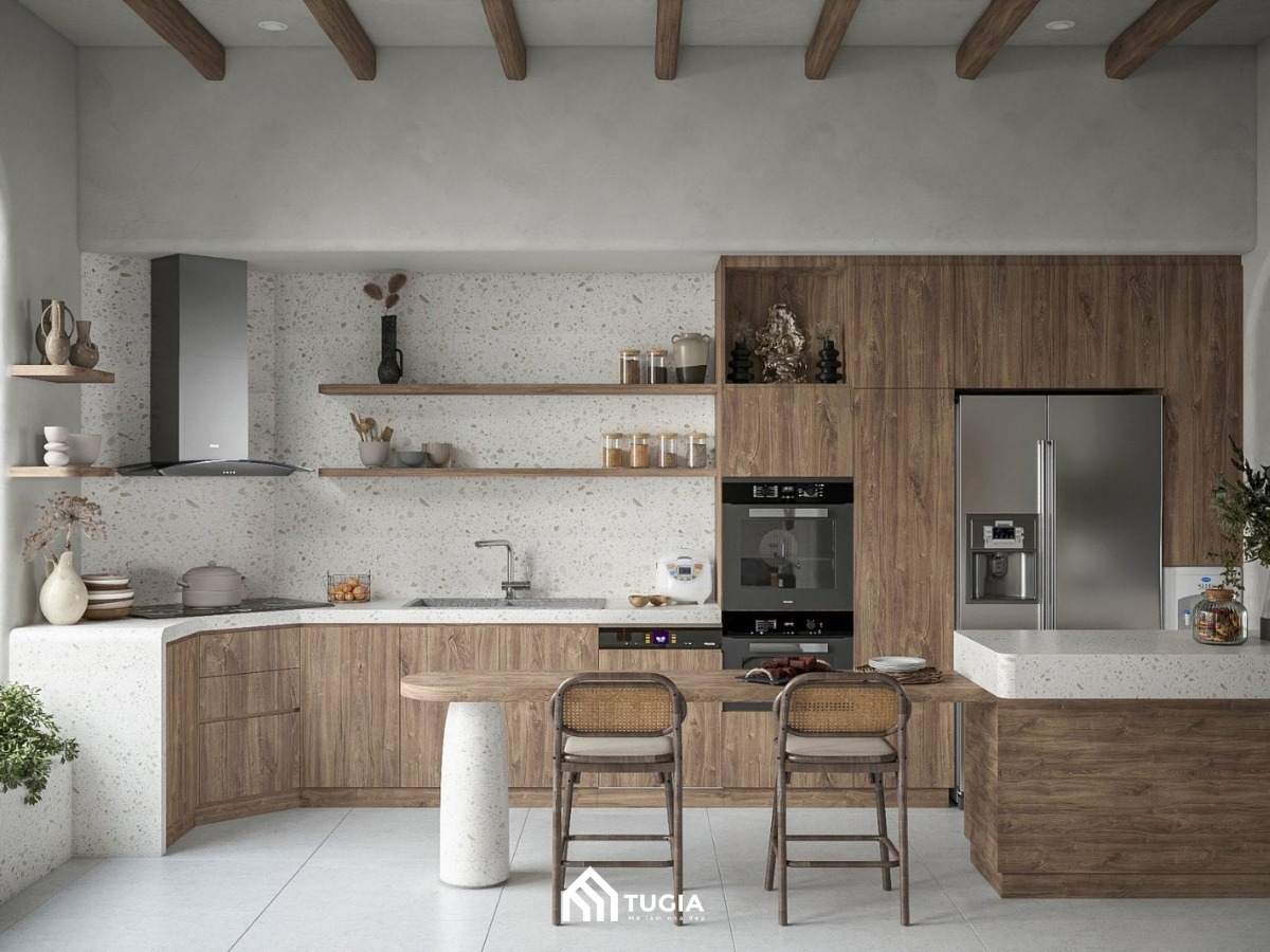 Mẫu thiết kế nội thất phòng bếp đẹp theo phong cách Wabi Sabi