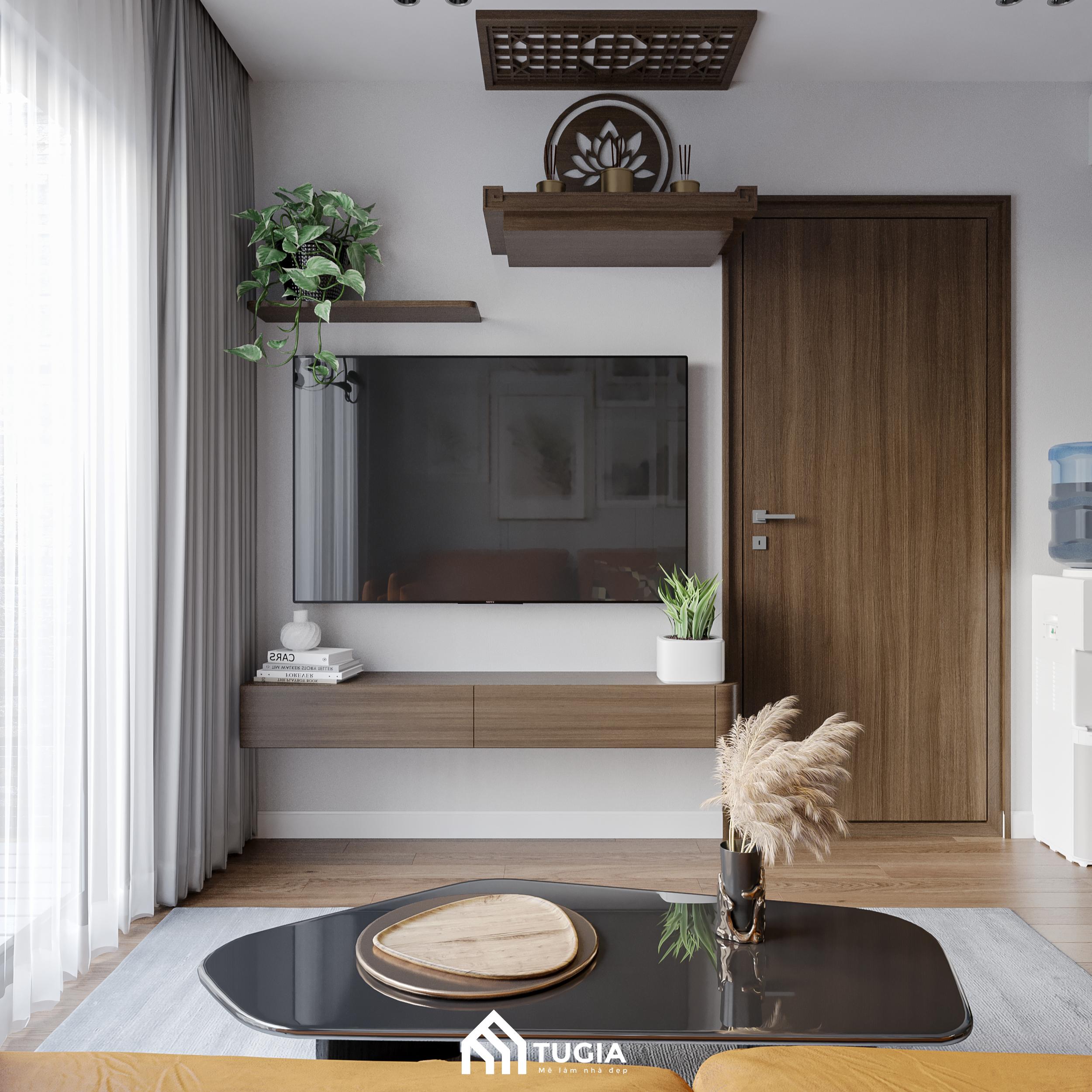 Không gian được bố trí thêm các cậu cây xanh nhỏ tạo cảm giác thoáng mát và gần gũi với thiên nhiên