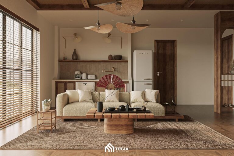 Dự án thiết kế nội thất nhà cấp 4 gác lửng theo phong cách Wabi Sabi do Nội thất Tứ Gia thiết kế