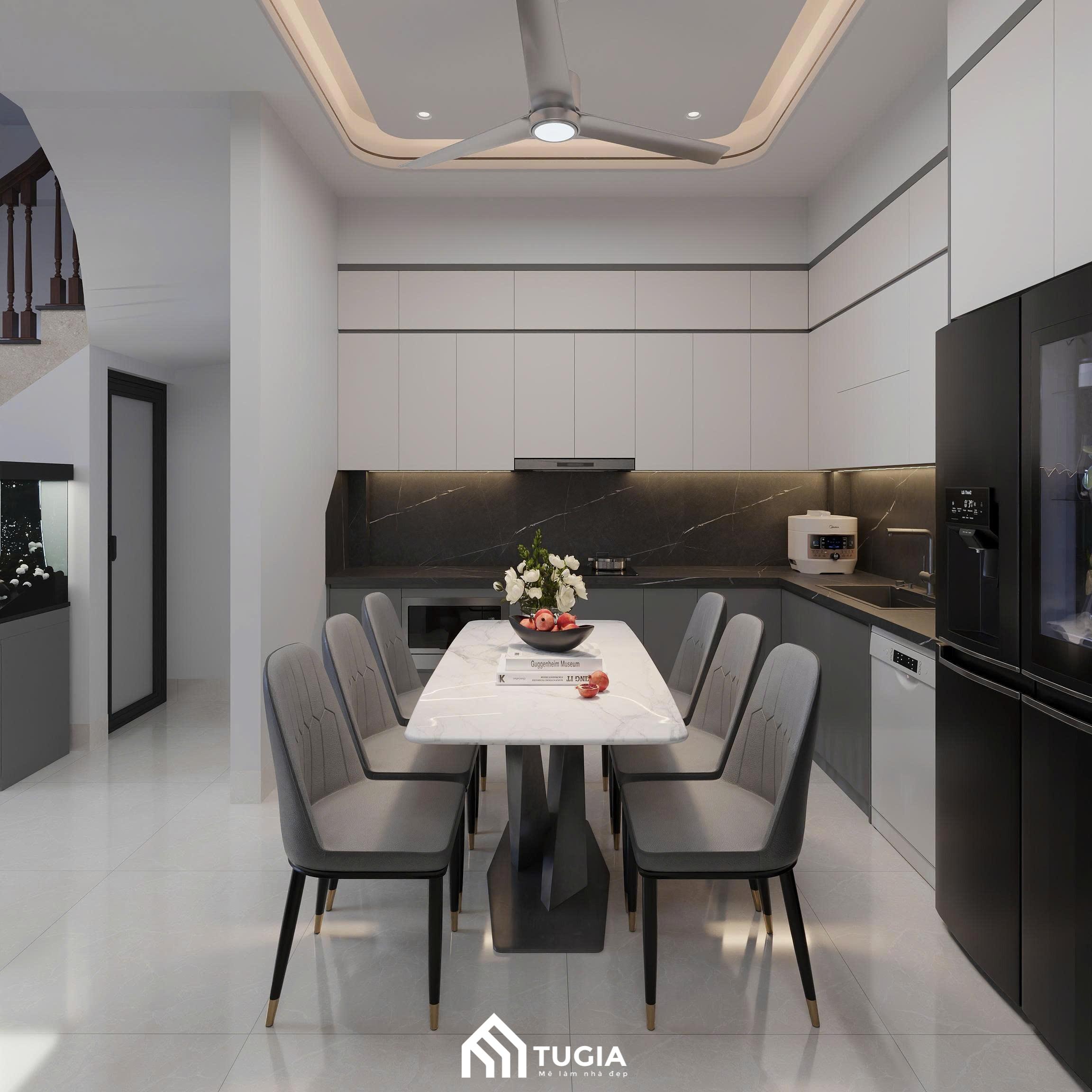 Hệ trần cao và tủ bếp kịch trận mang đến không gian thoáng đãng
