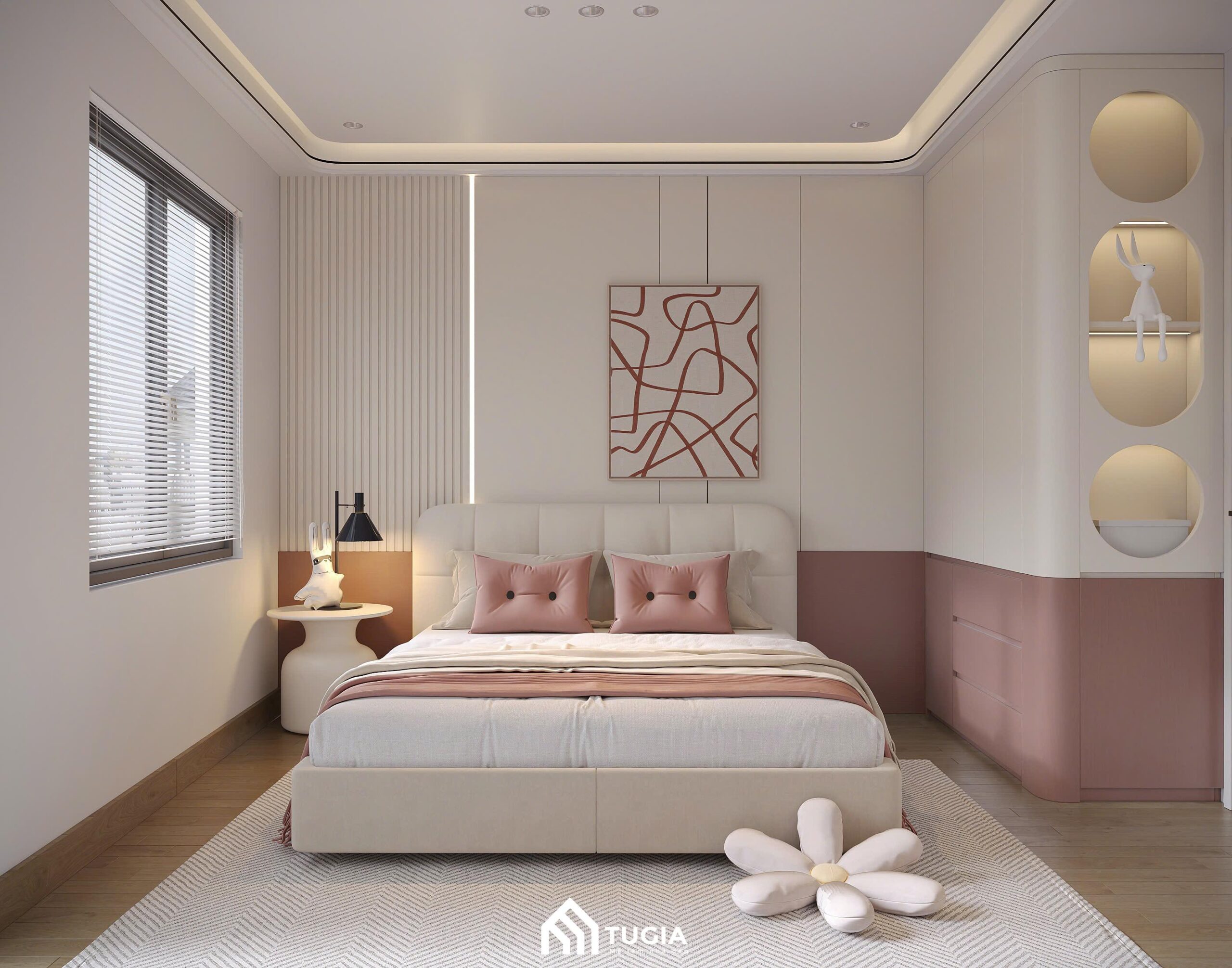 Phòng ngủ master thiết kế với bảng màu pastel nhẹ nhàng theo sở thích của gia chủ