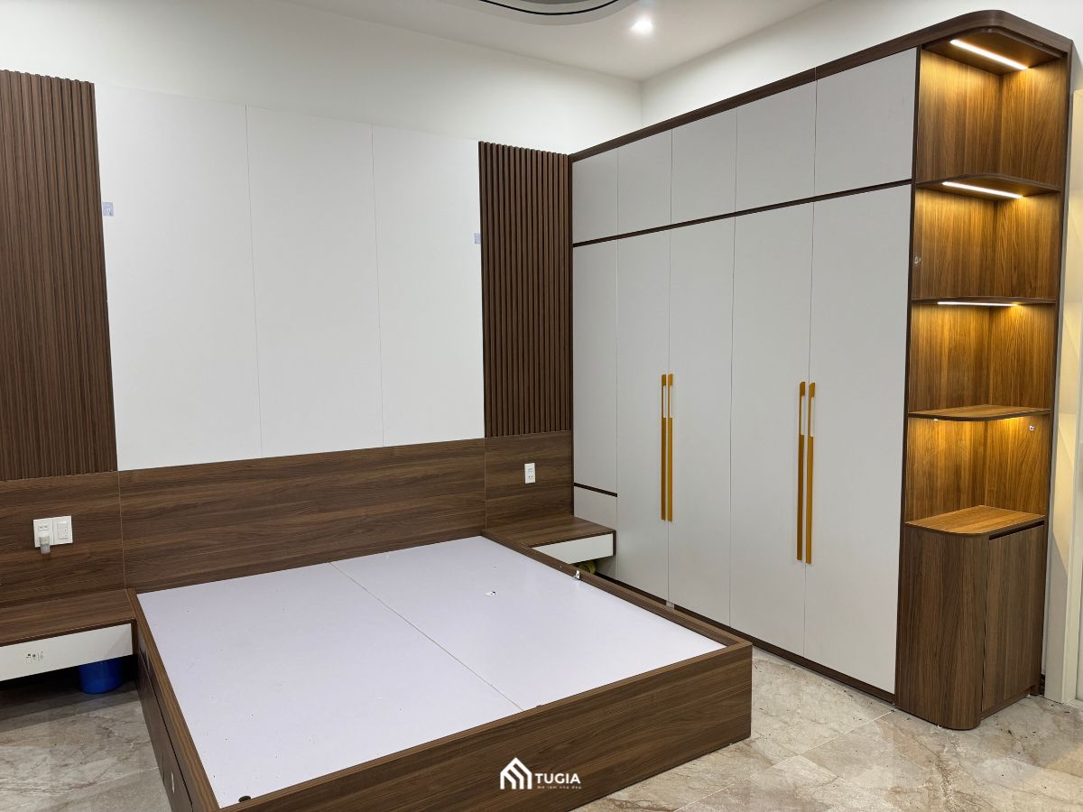 Giường hộp thông minh và tủ áo kịch trần góc bo
