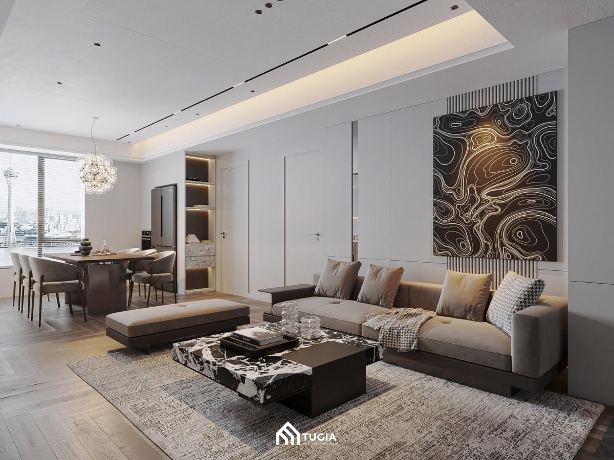 Mẫu thiết kế nội thất chung cư 85m2 theo phong cách hiện đại với chất liệu gỗ công nghiệp làm chủ đạo