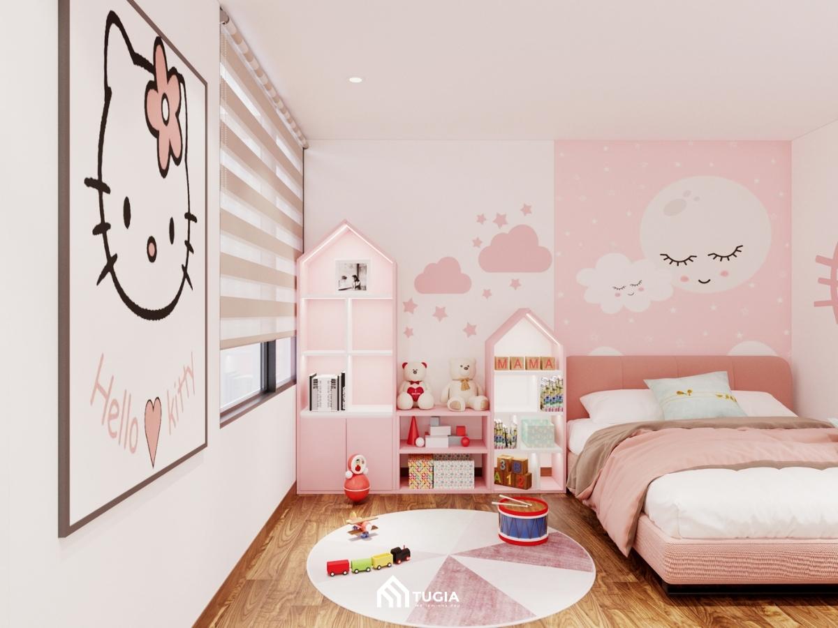 Nội thất Tứ Gia thiết kế phòng ngủ trẻ em theo chủ đề Hello Kitty dễ thương cho bé gái
