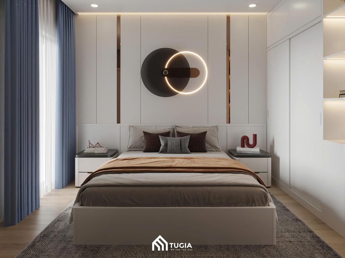 Mẫu phòng ngủ nhỏ đẹp hiện đại được thiết kế cho nhà ống với cửa ban công lớn