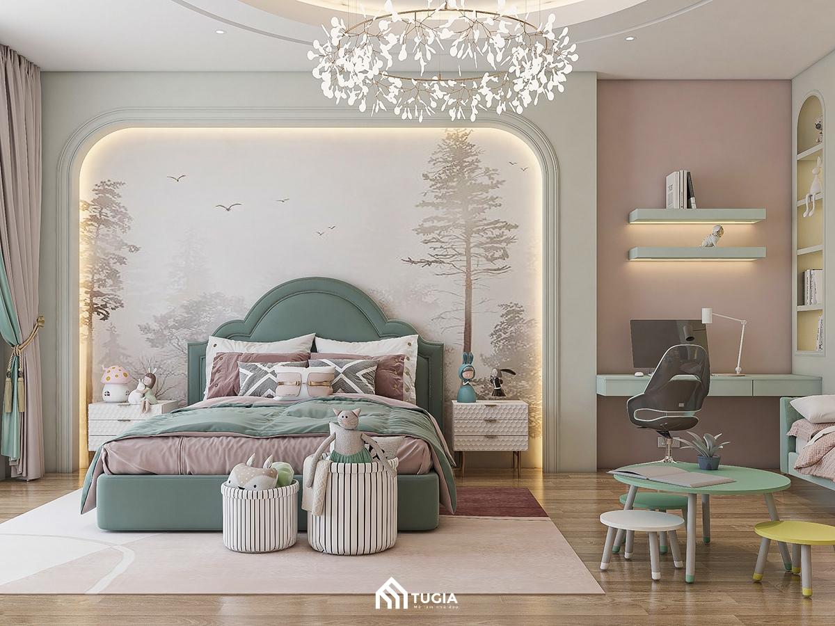 Thiết kế phòng ngủ trẻ em cho bé gái 10 tuổi với lối đi thoáng đãng giúp bé thuận tiện hơn trong quá trình sinh hoạt