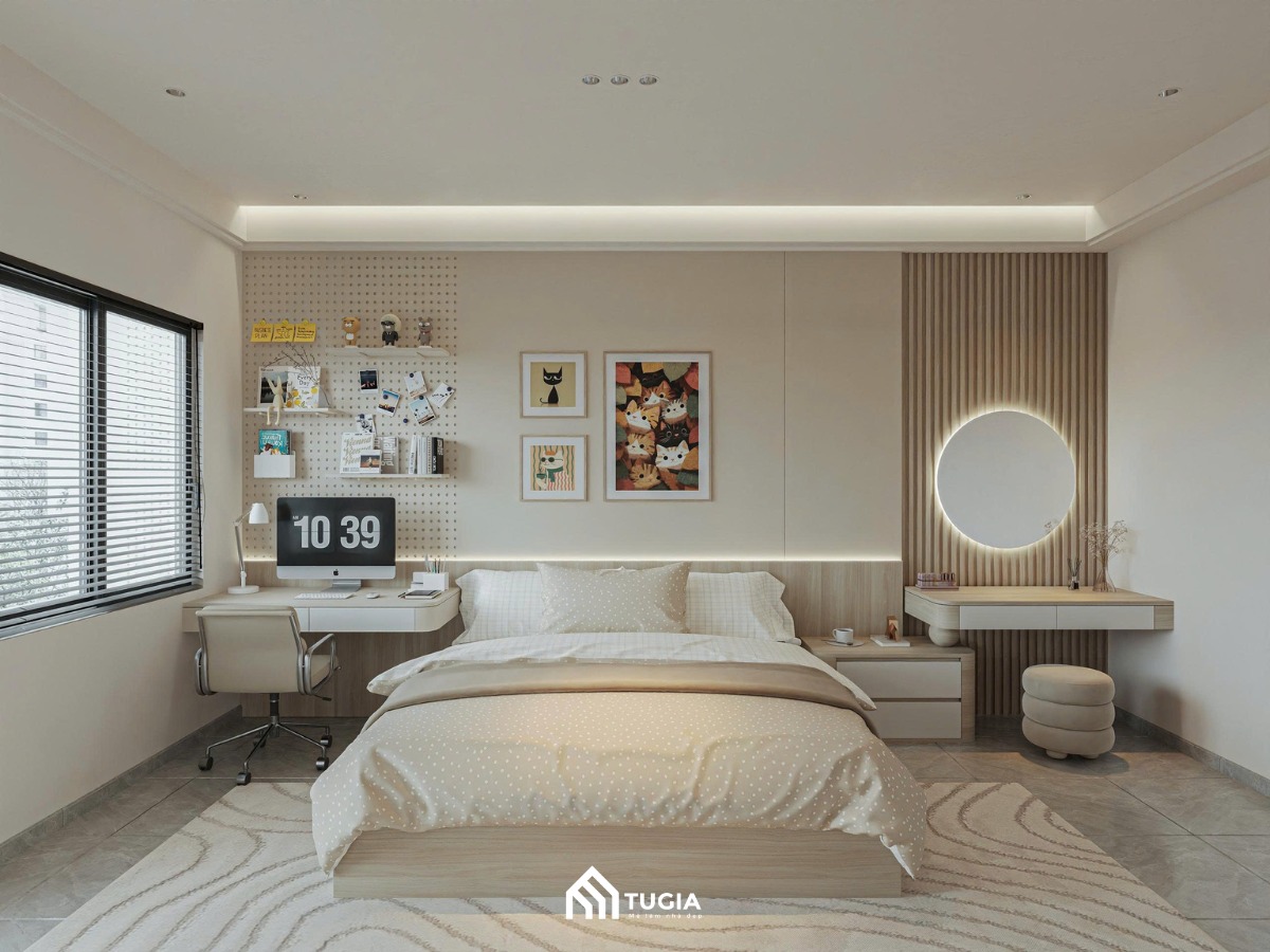 Thiết kế phòng ngủ cho con với bảng màu nhẹ nhàng cùng các món decor dễ thương