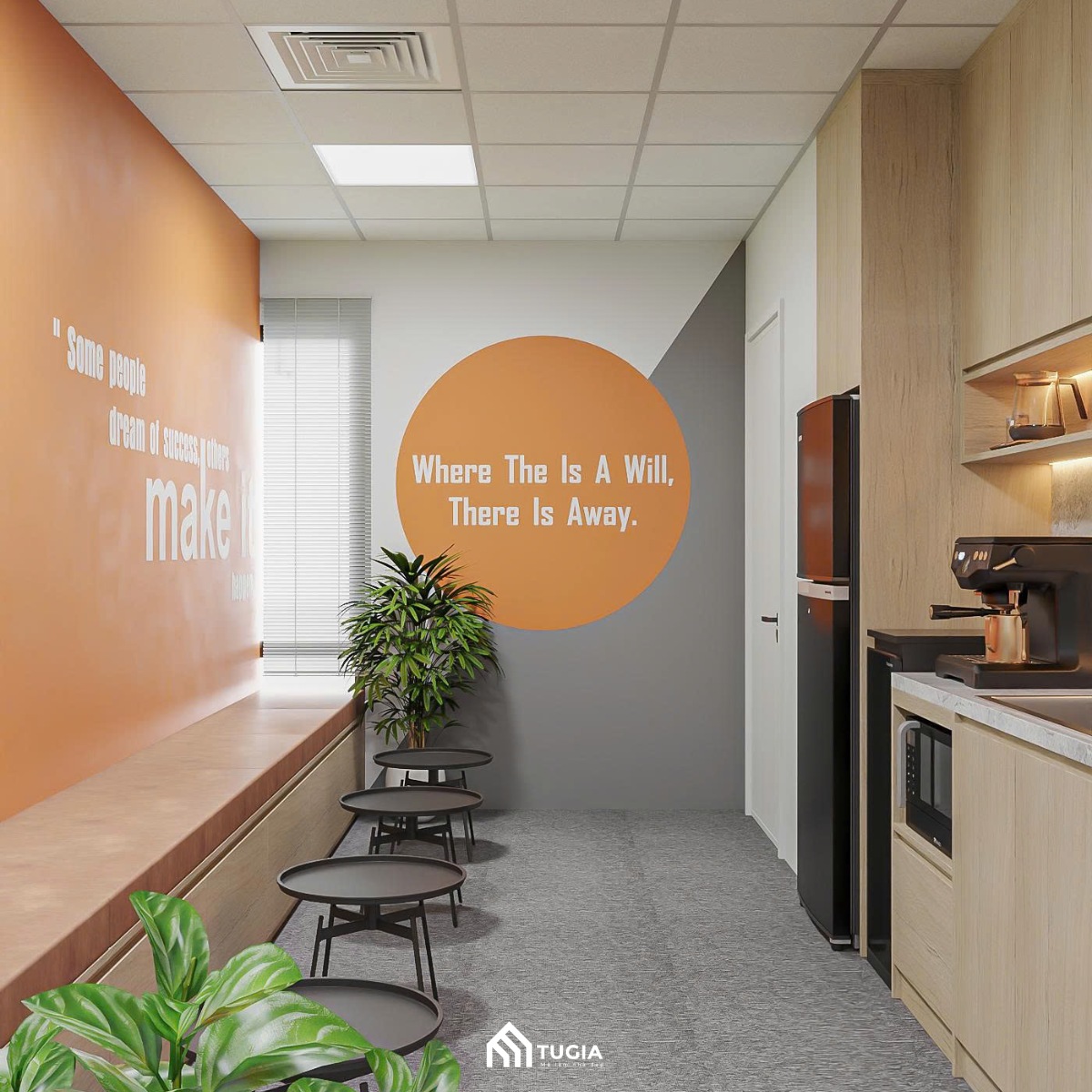 Khu vực Pantry ăn trưa của nhân viên được bố trí đầy đủ tiện ích
