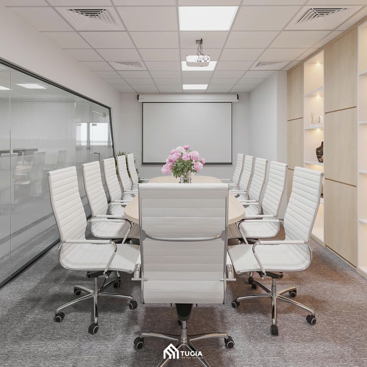 Phòng họp được thiết kế hiện đại tạo nên hình ảnh chuyên nghiệp của thương hiệu trong mắt khách hàng