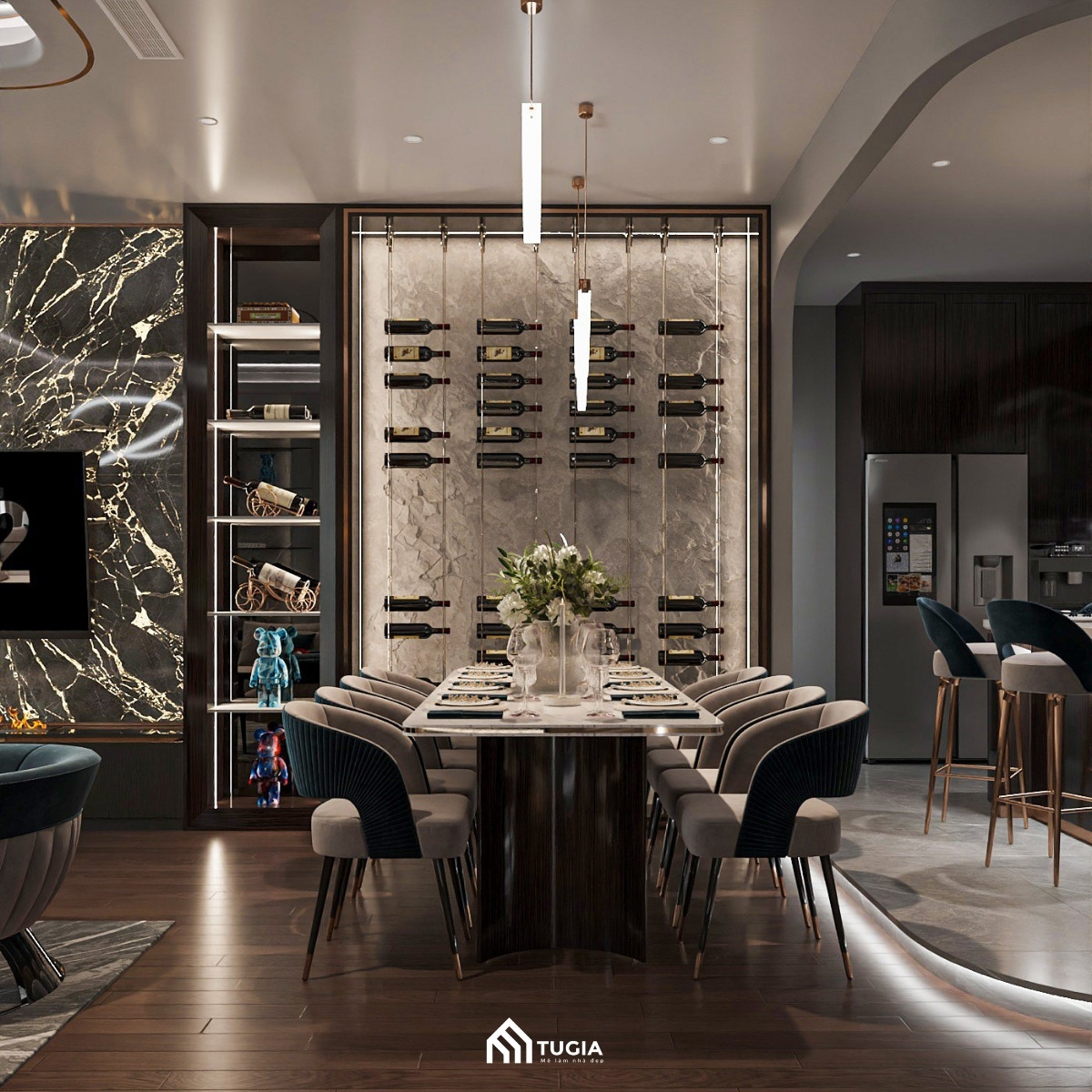 Thiết kế phòng ăn không gian mở liên thông phòng khách và bếp cho chung cư 80m2 tối ưu diện tích