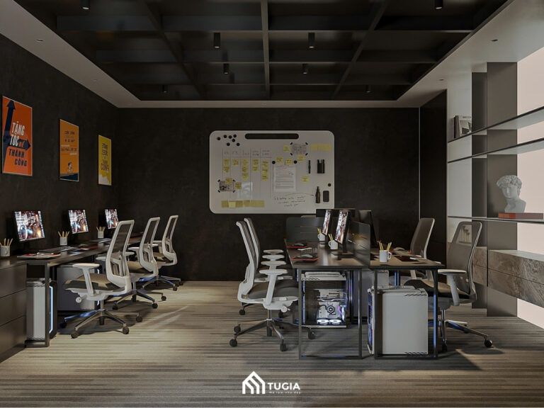 Không gian làm việc mở với hệ bàn cụm, phù hợp cho hoạt động teamwork và trao đổi nhanh chóng