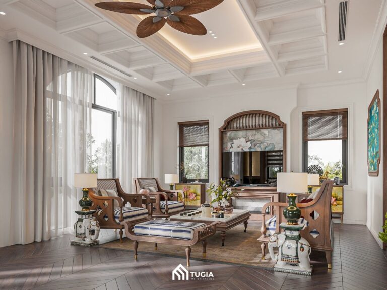 Dự án thiết kế nội thất biệt thự phong cách Indochine diện tích 330m2 của anh Thắng do Nội thất Tứ Gia đảm nhiệm
