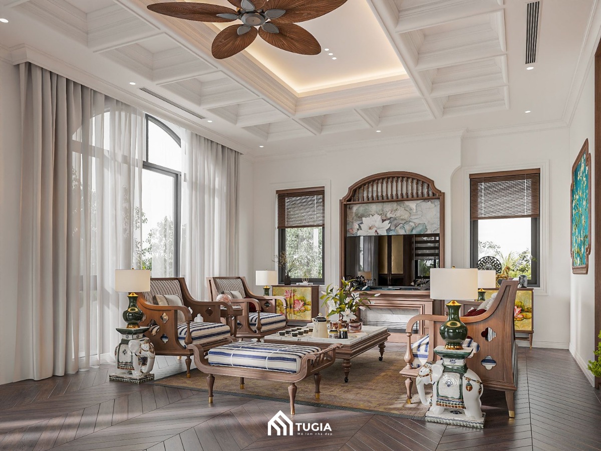 Dự án thiết kế nội thất biệt thự phong cách Indochine diện tích 330m2 của anh Thắng do Nội thất Tứ Gia đảm nhiệm