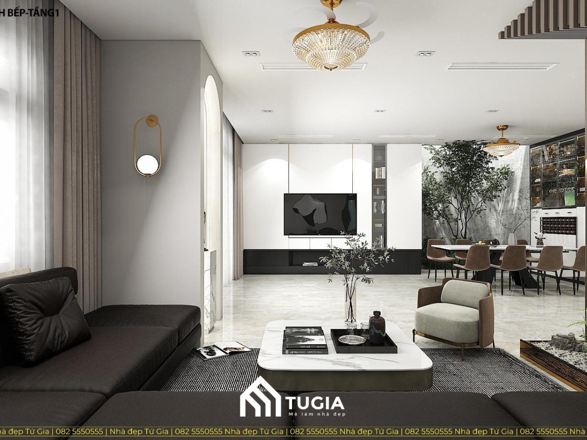 Nội Thất Tứ Gia thiết kế phòng khách nhà phố theo phong cách hiện đại tại Quảng Ninh