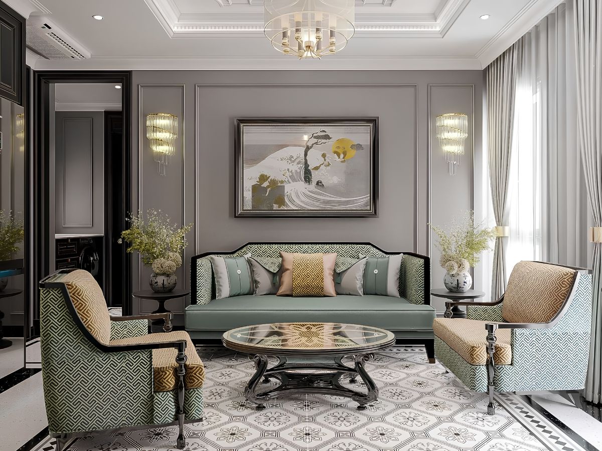 Thiết kế phòng khách chung cư Indochine và trang trí phòng khách chung cư đẹp 
