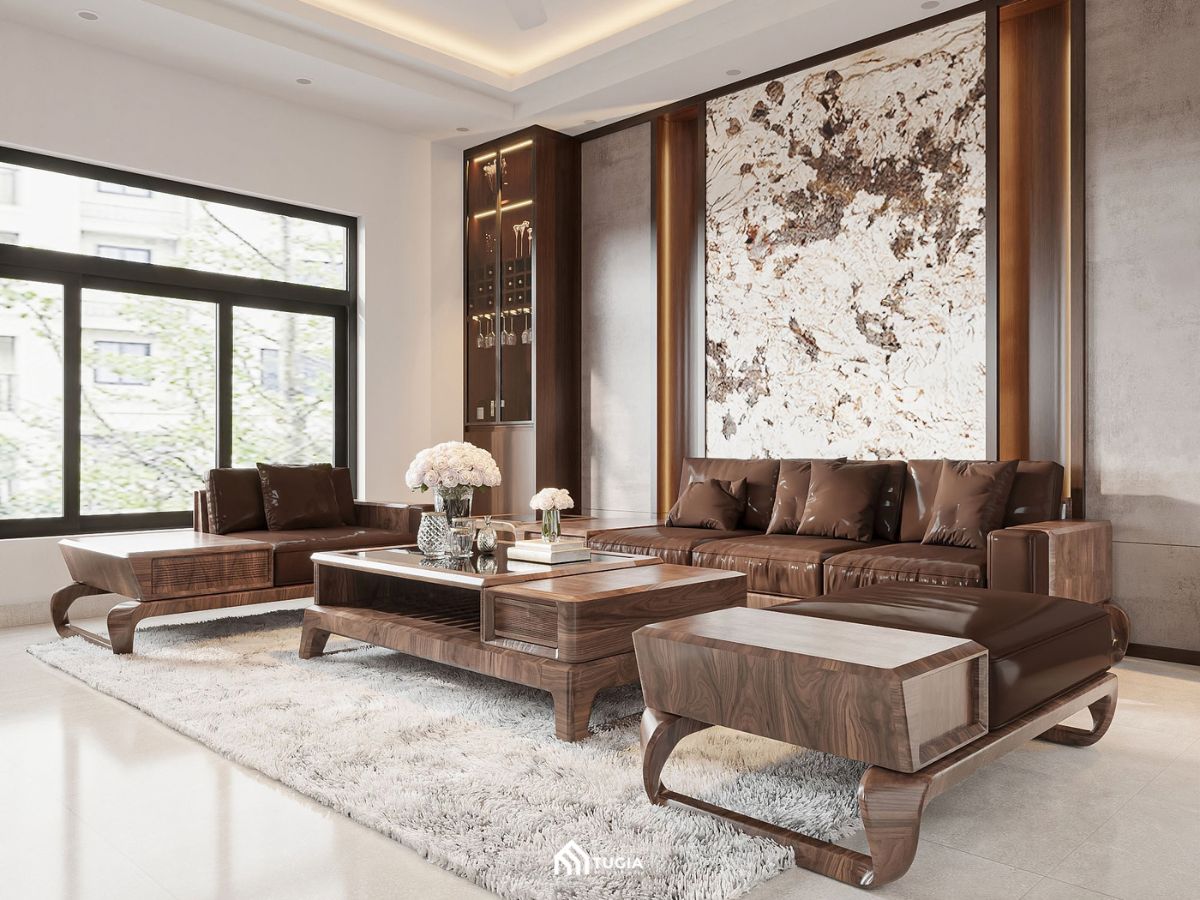 Phòng khách gỗ óc chó