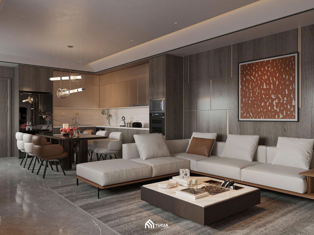 mẫu phòng khách liền bếp