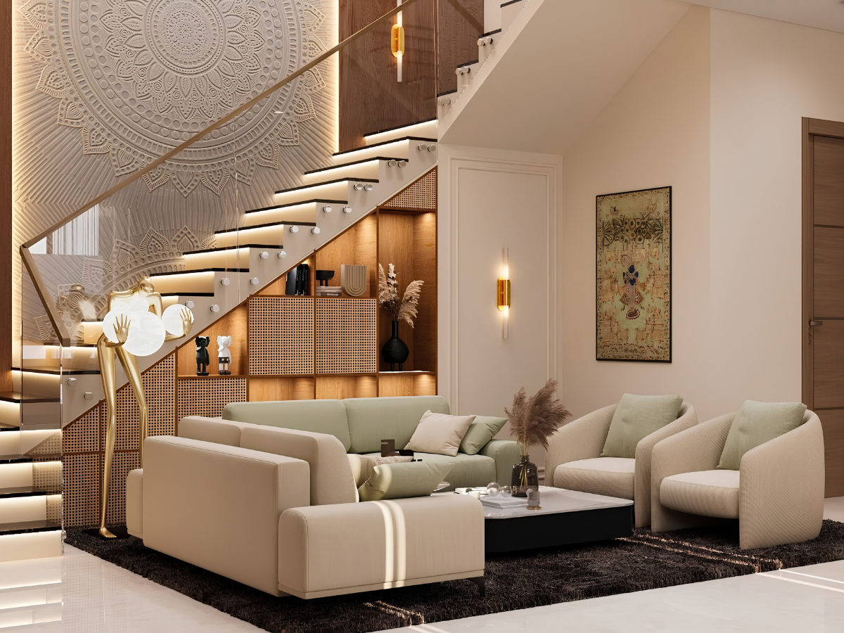 thiết kế phòng khách nhà ống có cầu thang