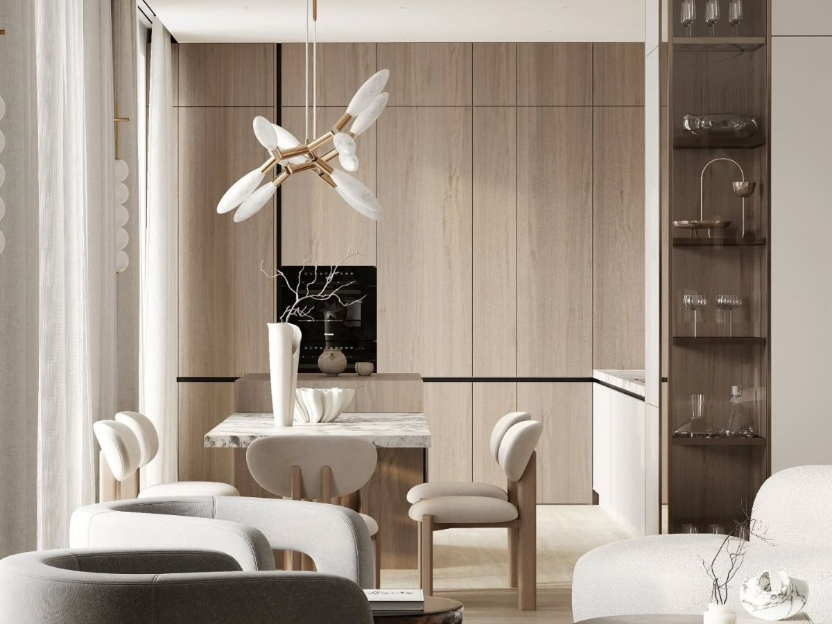 Thiết kế phòng khách thông tầng phong cách Á Đông đương đại chung cư Le Parc Place ParkCity