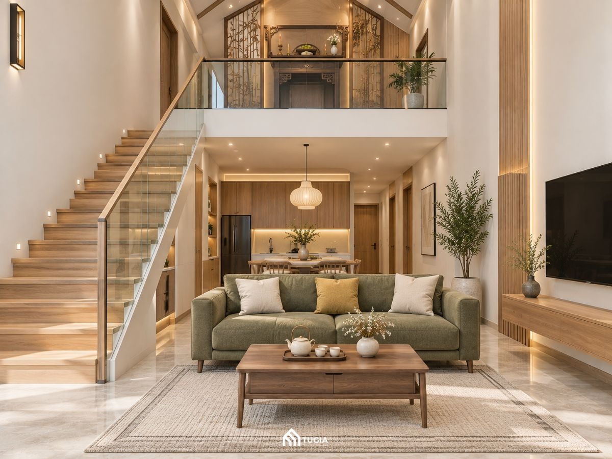 Phòng thờ trên gác lửng nhà cấp 4