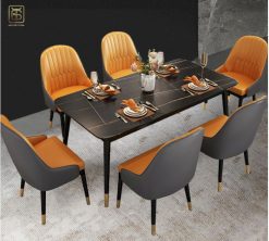 Bộ bàn ghê phối hợp với ghế màu xám - cam