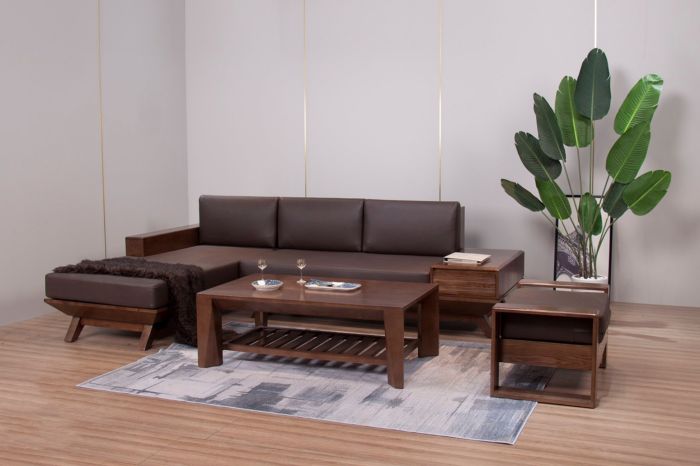 Bộ sofa gỗ Tần Bì đơn giản sử dụng màu sơn tối sang trọng