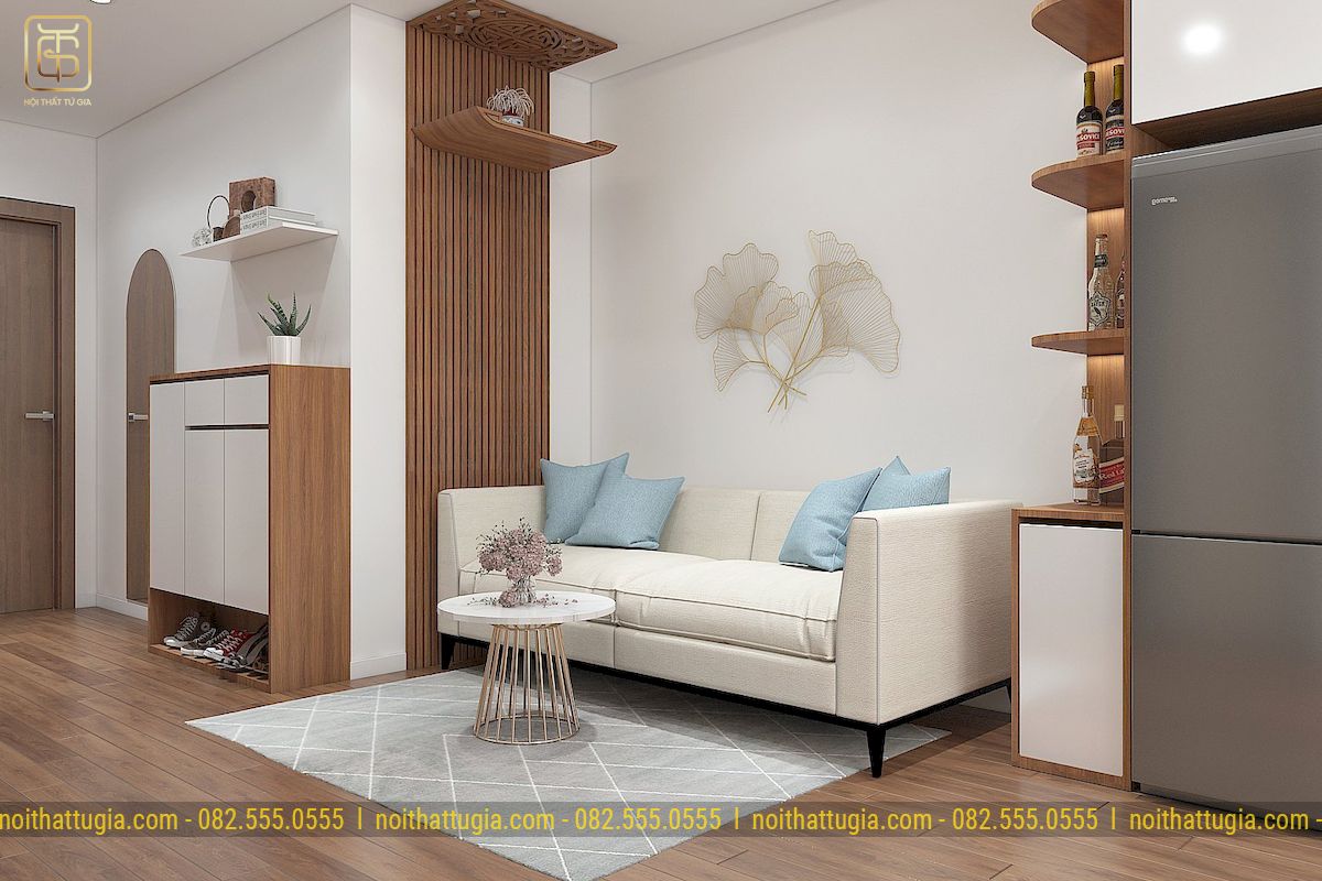 Thiết kế nội thất căn hộ 51m2 hiện đại với tông màu sáng của gỗ cực kỳ nổi bật