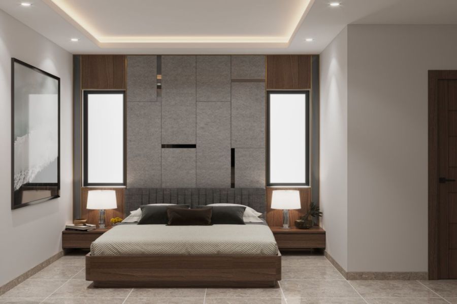 Bố trí đối xứng đồ nội thất qua chiếc giường tạo nét sang trọng rất riêng của lối thiết kế này