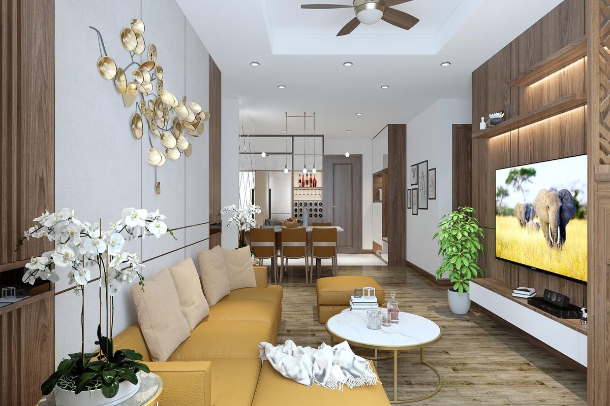 Bố trí nội thất theo chiều sâu của căn hộ với thiết kế mở tạo không gian rộng rãi tinh tế