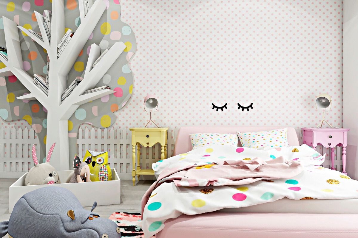 Mẫu phòng ngủ màu hồng cute nhạt thích hợp cho phòng ngủ bé gái thích sự đơn giản đáng yêu