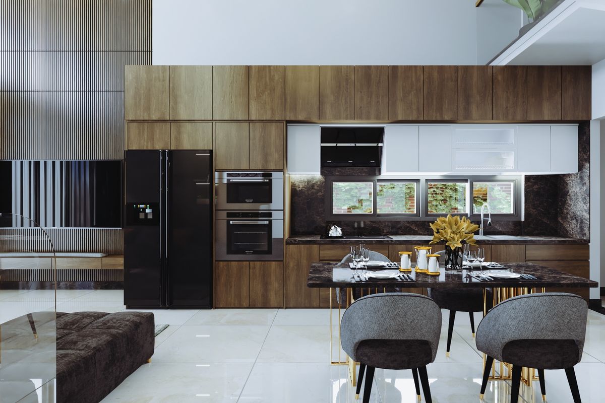 Căn bếp biệt thự cao cấp với chất liệu gỗ tự nhiên óc chó với tông màu socola vân gỗ mềm mại cực chất