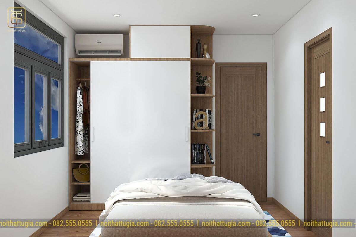 Căn phòng ngủ ấm cúng với thiết kế khá tinh tế dành cho 2 vợ chồng