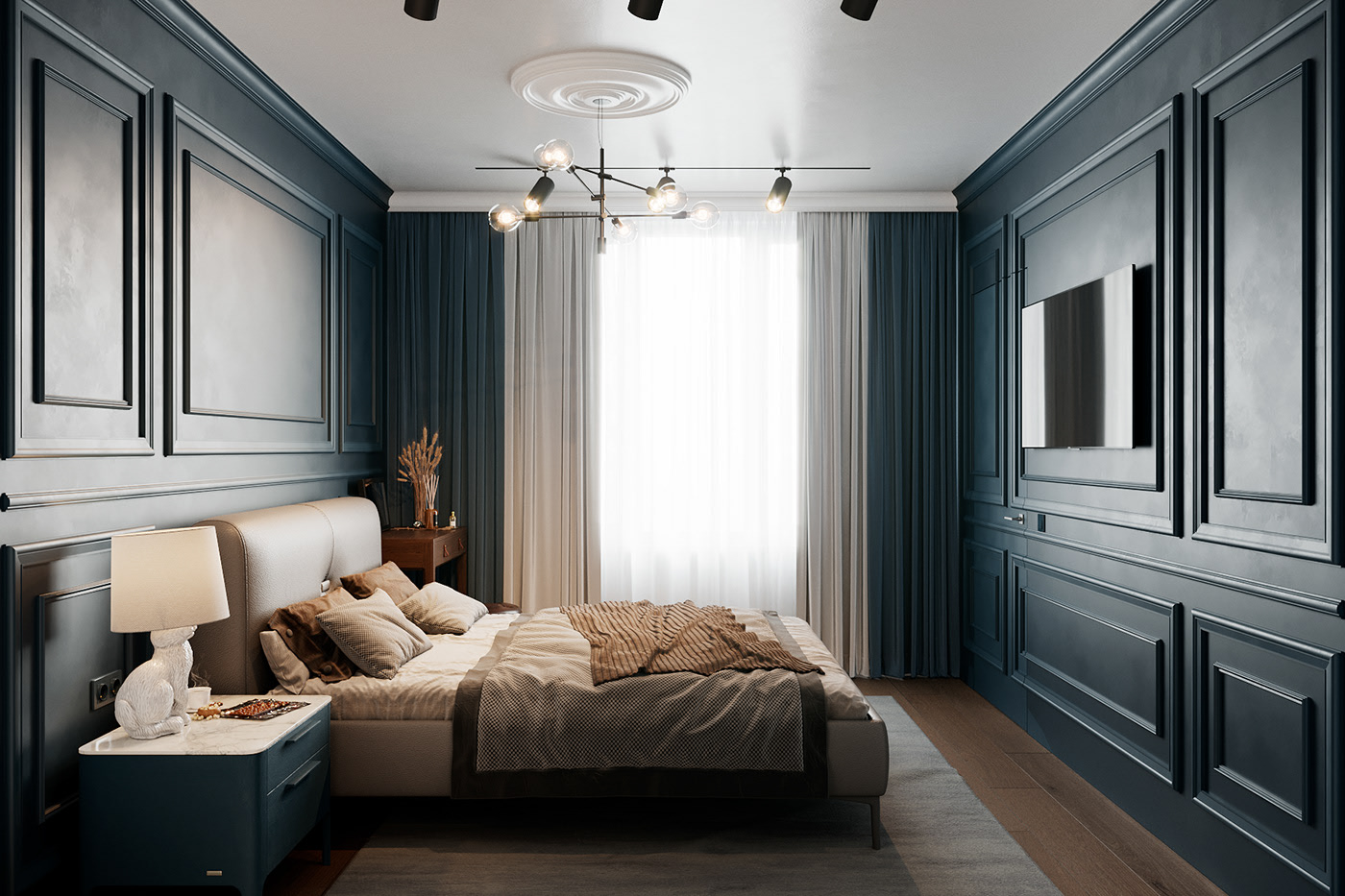 Decor phòng ngủ cho nữ đẹp màu xanh xám