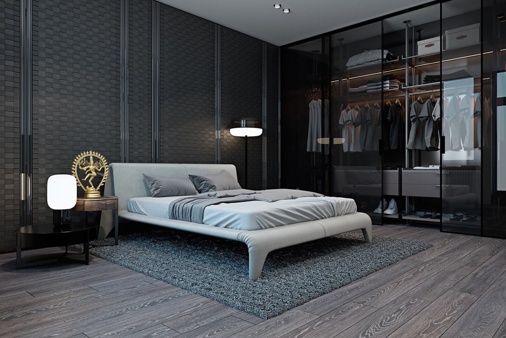 Decor phòng ngủ màu đen kết hợp xanh
